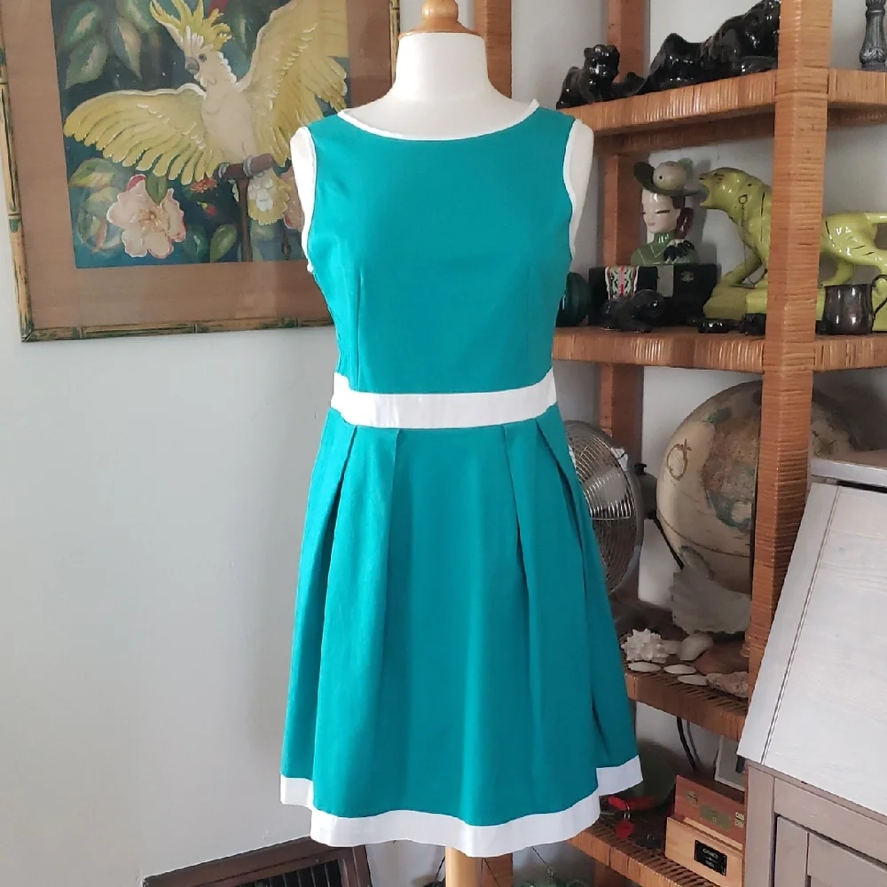 Nadine Milano Teal & White Shift Dress Size 12 - Picture 1 of 11